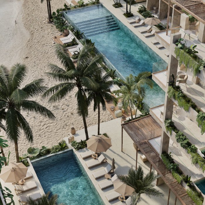 Pools and terraces — architectural rendering
